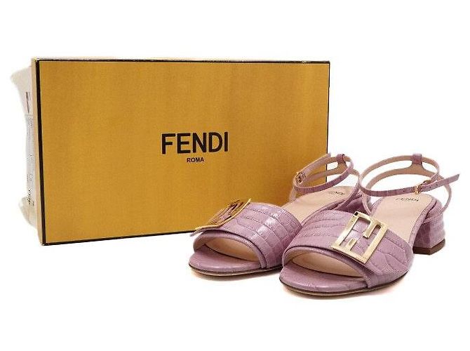 Fendi Sandali in pelle rosa con logo FF dorato - vista 7