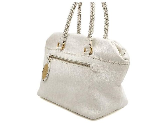 Fendi Bolsa Tote e Bolsa de Ombro em Couro Branco com Alça Trançada Selleria - vista 2