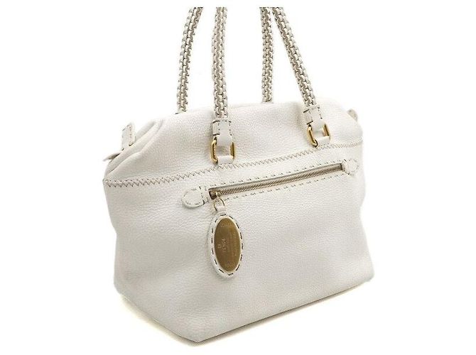 Fendi Bolsa Tote e Bolsa de Ombro em Couro Branco com Alça Trançada Selleria - vista 3