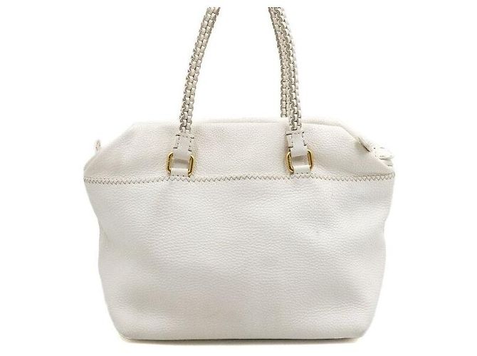 Fendi Bolsa Tote e Bolsa de Ombro em Couro Branco com Alça Trançada Selleria - vista 4