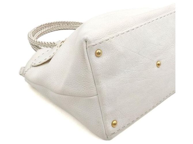 Fendi Bolsa Tote e Bolsa de Ombro em Couro Branco com Alça Trançada Selleria - vista 8