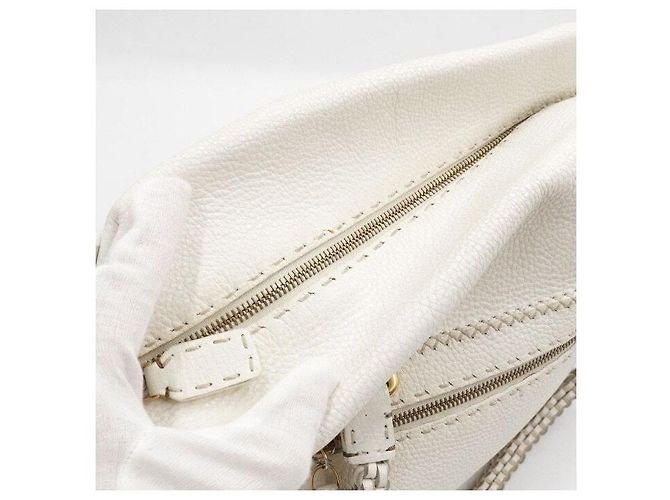 Fendi Bolsa Tote e Bolsa de Ombro em Couro Branco com Alça Trançada Selleria - vista 9
