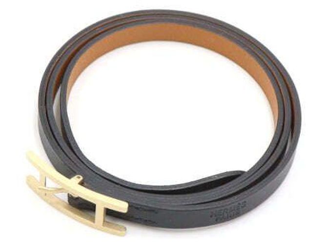 Hermès Pulsera de doble vuelta en cuero negro para mujer - vista 2