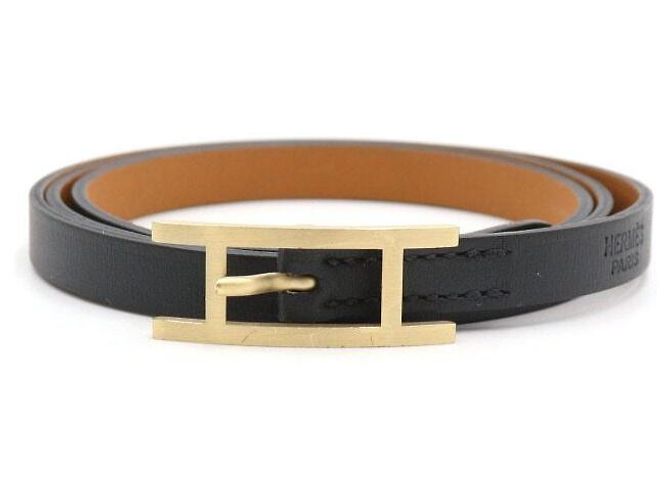 Hermès Pulsera de doble vuelta en cuero negro para mujer - vista 3