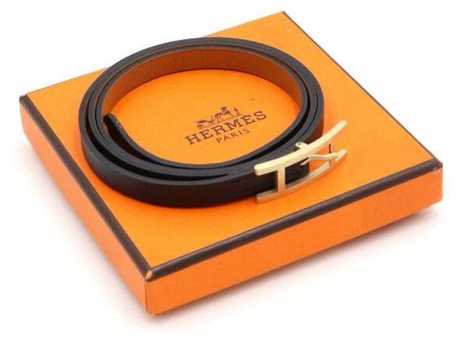 Hermès Pulsera de doble vuelta en cuero negro para mujer - vista 7