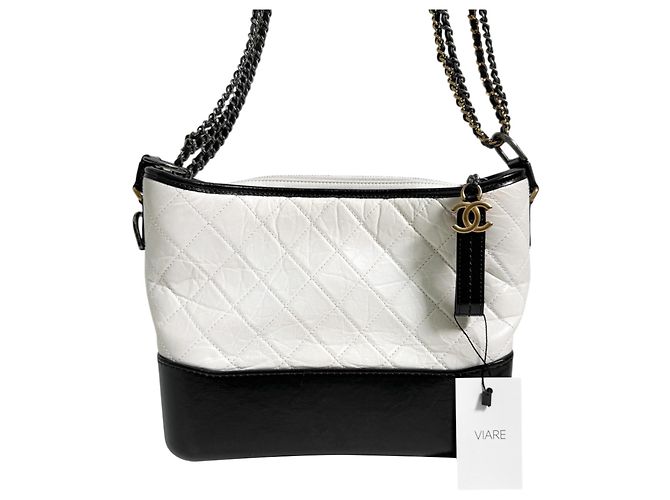 Chanel Borsa Gabrielle Hobo Borsa a Spalla Grande Bianco Nero - vista 7