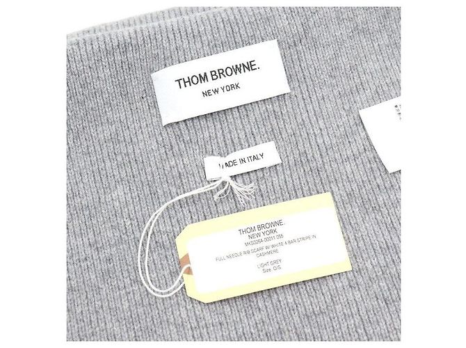 Thom Browne Grauer Kaschmirschal mit diagonalen Streifen - vista 4