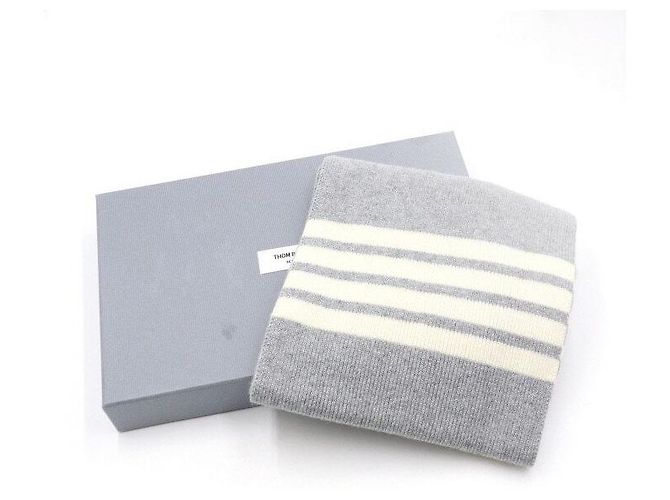 Thom Browne Grauer Kaschmirschal mit diagonalen Streifen - vista 6
