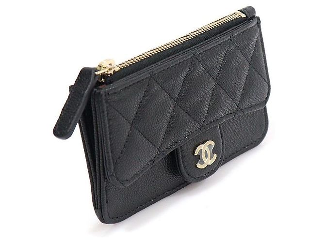 Chanel Portacarte classico con logo CC in caviar nero - vista 3
