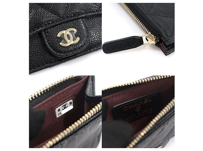 Chanel Portacarte classico con logo CC in caviar nero - vista 7