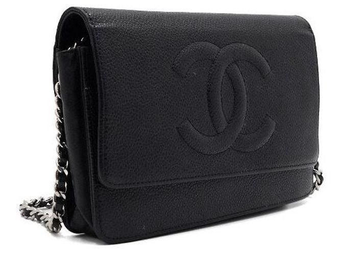 Chanel Portafoglio con catena Timeless in Caviar nero - vista 3