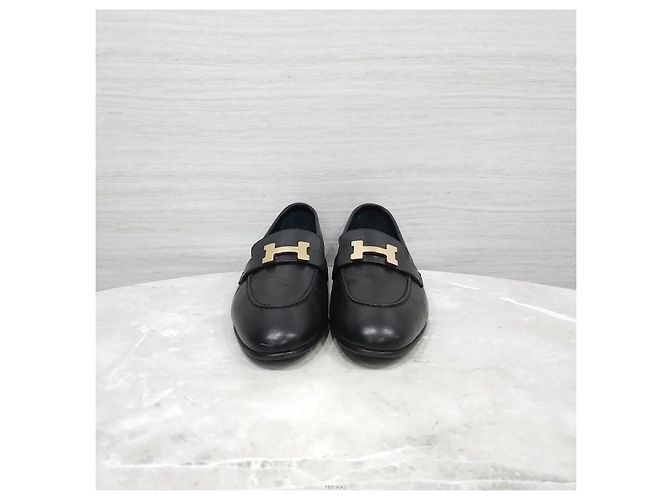 Hermès Mocassino nero con dettagli argentati - vista 2