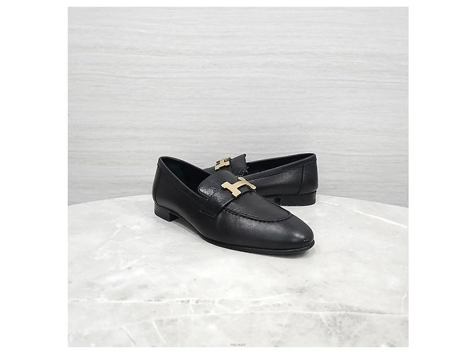 Hermès Mocassino nero con dettagli argentati - vista 3