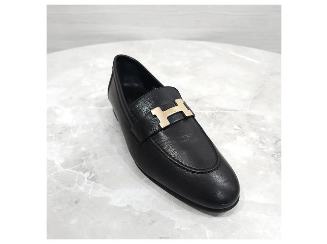 Hermès Mocassino nero con dettagli argentati - vista 5