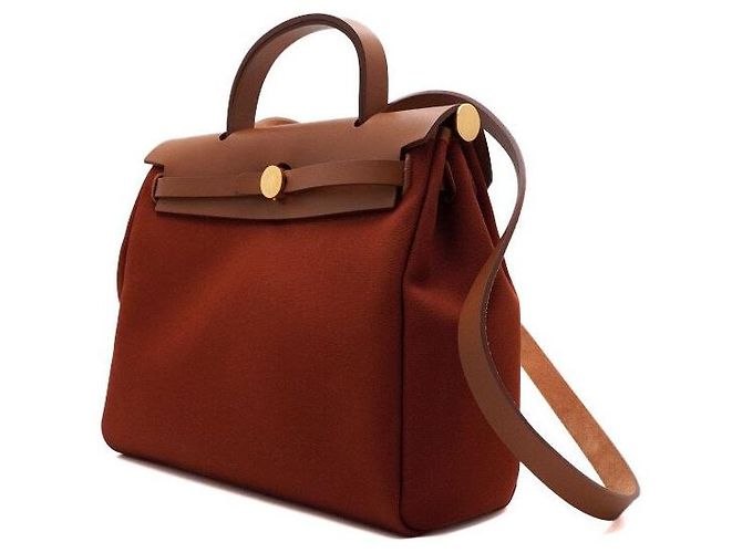 Hermès Tote e bolsa de ombro em couro laranja com ferragens - vista 3