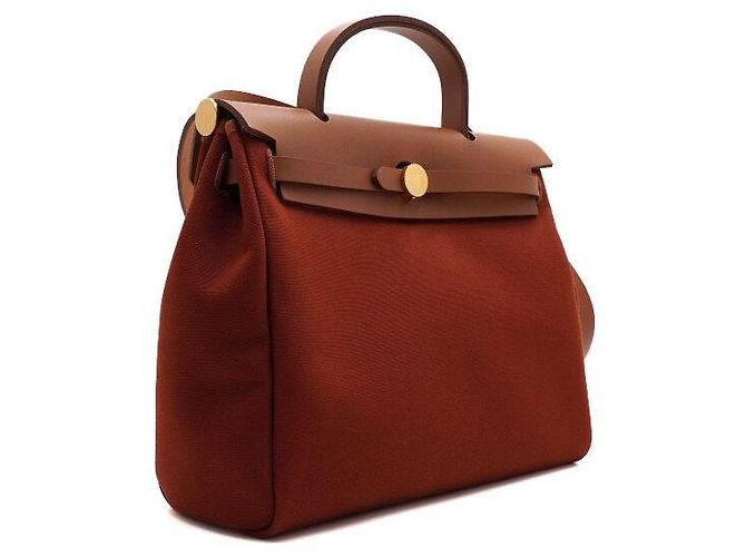 Hermès Tote e bolsa de ombro em couro laranja com ferragens - vista 4