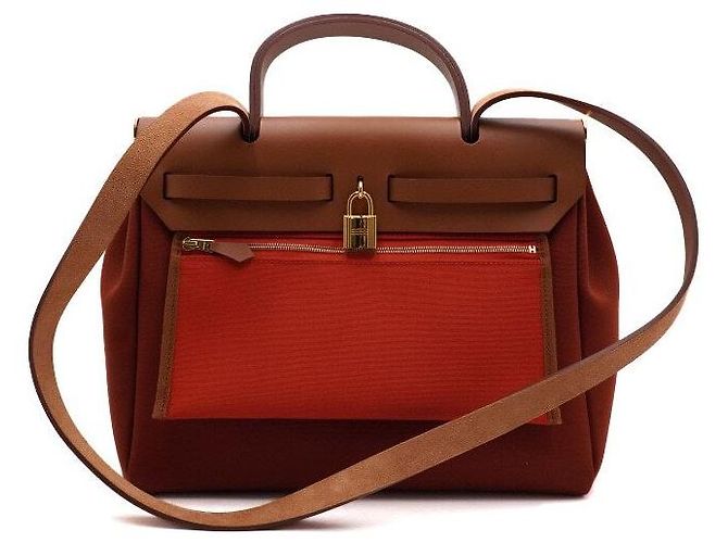 Hermès Tote e bolsa de ombro em couro laranja com ferragens - vista 5