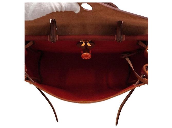 Hermès Tote e bolsa de ombro em couro laranja com ferragens - vista 6