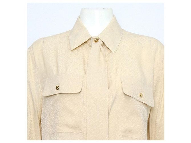 Céline Camicia da donna in seta con fiocco e ricamo logo all-over - vista 2