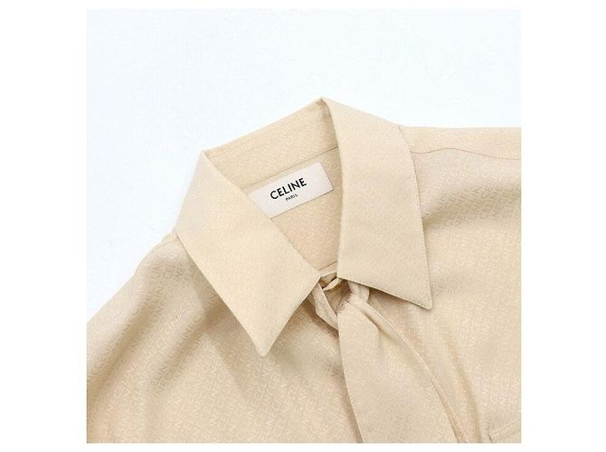 Céline Camicia da donna in seta con fiocco e ricamo logo all-over - vista 5