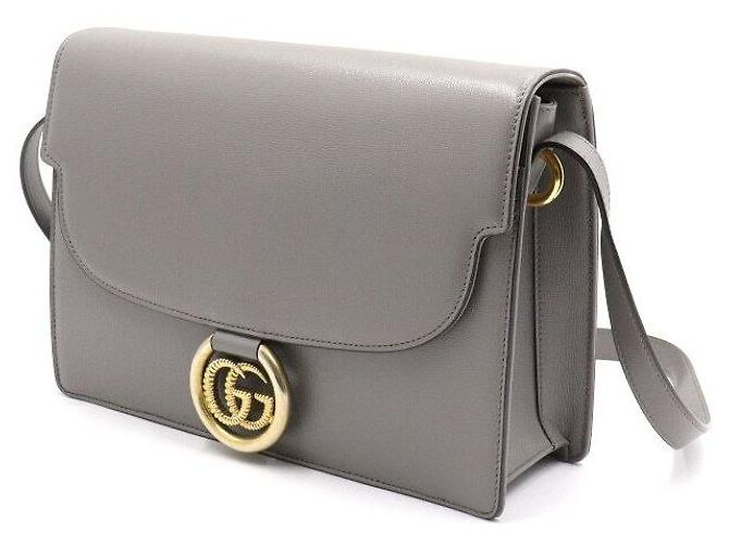 Gucci Borsa a tracolla e borsa a spalla GG Ring Flap in pelle grigia - vista 2