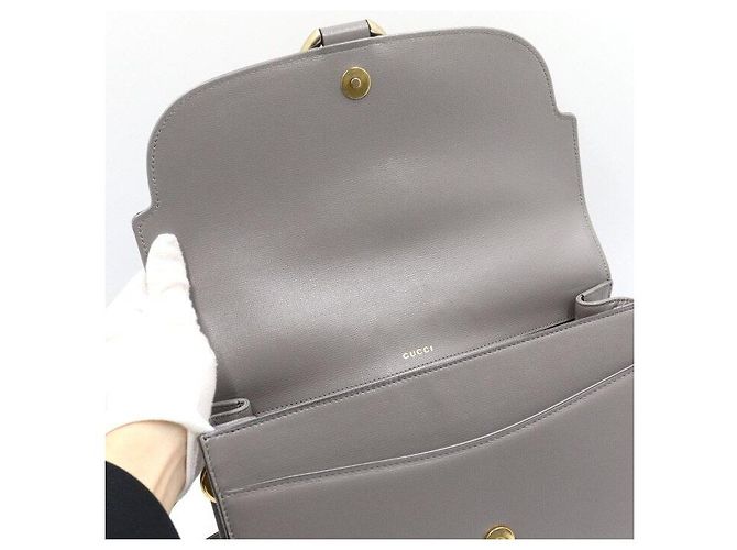 Gucci Borsa a tracolla e borsa a spalla GG Ring Flap in pelle grigia - vista 6