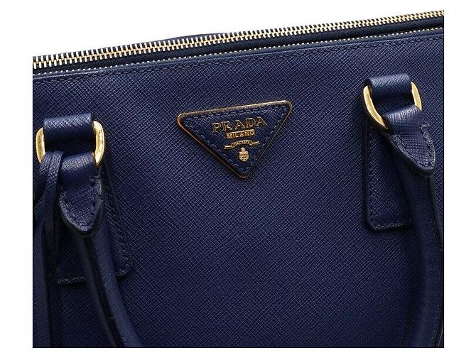 Prada Borsa Tote Navy Leather Saffiano Lux Double Zipper - vista 10