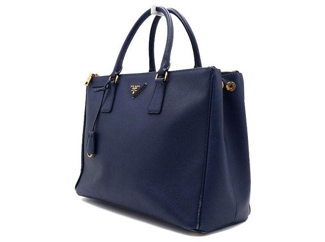 Prada Borsa Tote Navy Leather Saffiano Lux Double Zipper - vista 2