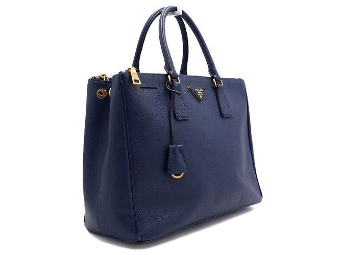 Prada Borsa Tote Navy Leather Saffiano Lux Double Zipper - vista 3