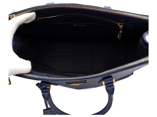 Prada Borsa Tote Navy Leather Saffiano Lux Double Zipper - vista 5