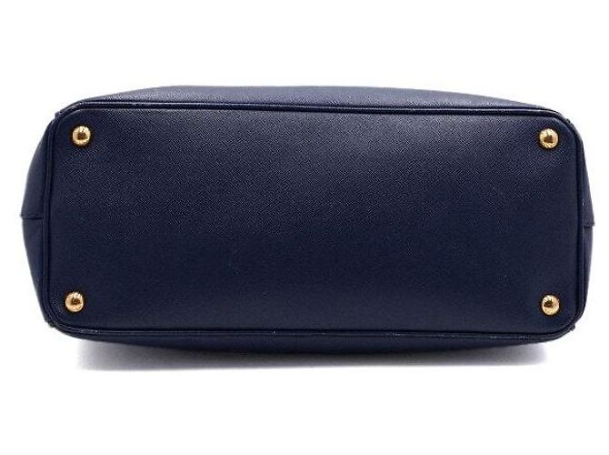 Prada Borsa Tote Navy Leather Saffiano Lux Double Zipper - vista 6
