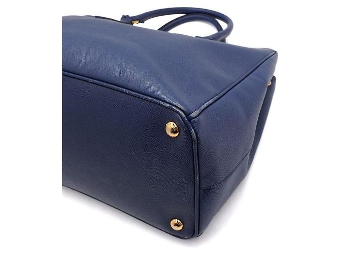 Prada Borsa Tote Navy Leather Saffiano Lux Double Zipper - vista 7