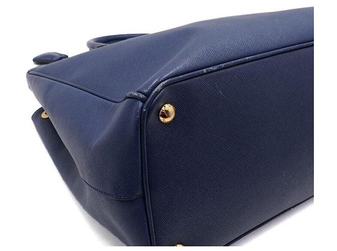 Prada Borsa Tote Navy Leather Saffiano Lux Double Zipper - vista 8