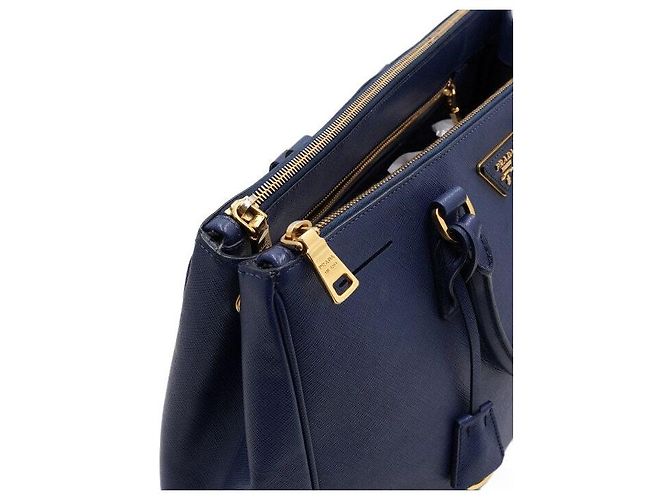 Prada Borsa Tote Navy Leather Saffiano Lux Double Zipper - vista 9