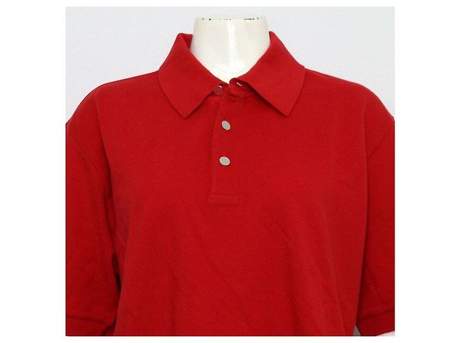 Hermès Camiseta de algodón roja de manga corta para mujer con cuello de botones, algodón rojo - vista 2