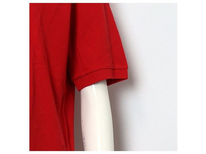 Hermès Camiseta de algodón roja de manga corta para mujer con cuello de botones, algodón rojo - vista 3