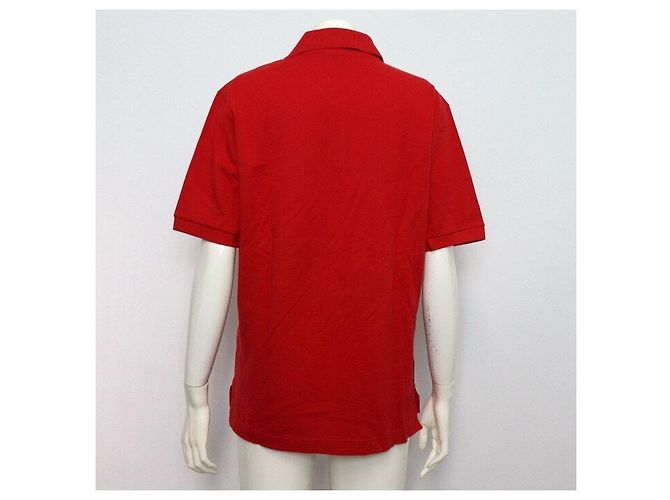 Hermès Camiseta de algodón roja de manga corta para mujer con cuello de botones, algodón rojo - vista 4