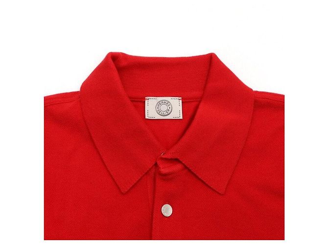 Hermès Camiseta de algodón roja de manga corta para mujer con cuello de botones, algodón rojo - vista 5