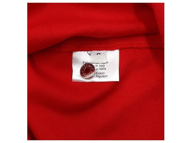 Hermès Camiseta de algodón roja de manga corta para mujer con cuello de botones, algodón rojo - vista 6