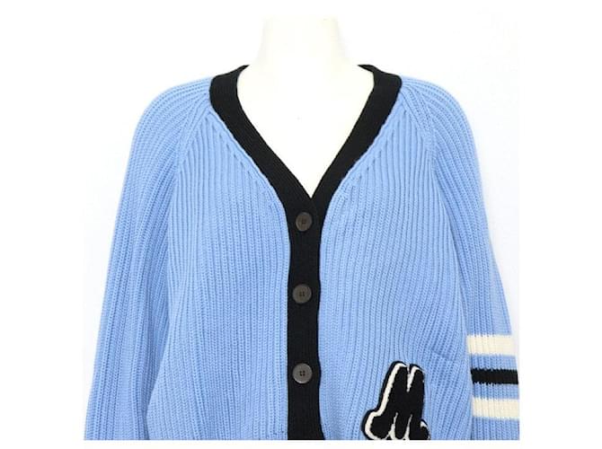 Miu Miu Kurzer Wollstrickjacke mit Logo Blau - Ansicht 2