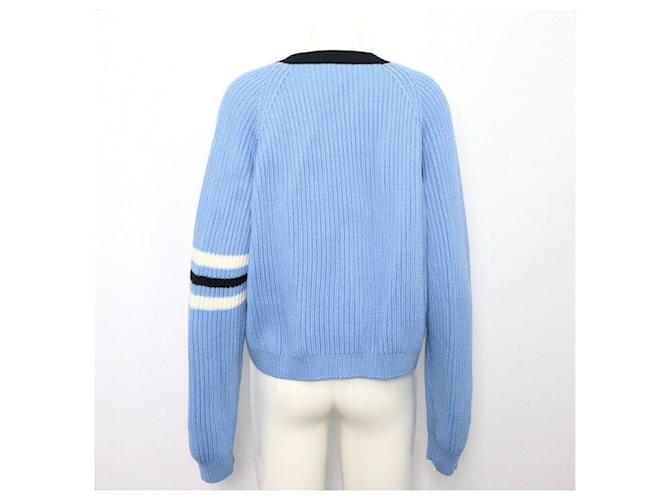 Miu Miu Kurzer Wollstrickjacke mit Logo Blau - Ansicht 4