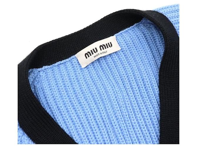 Miu Miu Kurzer Wollstrickjacke mit Logo Blau - Ansicht 5