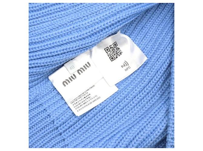 Miu Miu Kurzer Wollstrickjacke mit Logo Blau - Ansicht 7