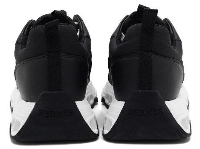 Hermès Sneakers Impulse da uomo in pelle di vitello e tessuto parachute nero - vista 5
