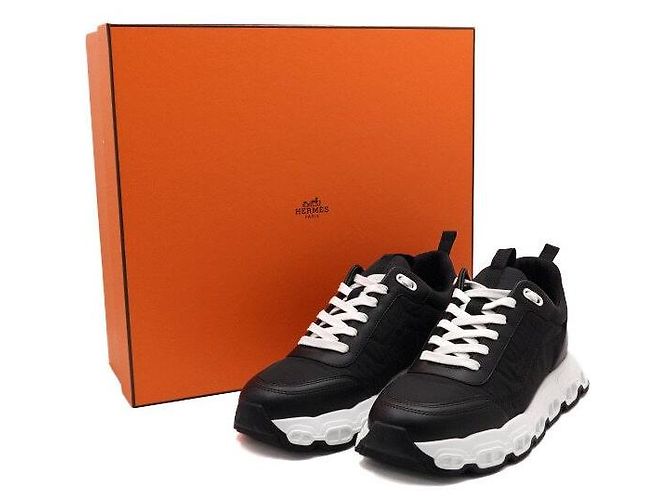 Hermès Sneakers Impulse da uomo in pelle di vitello e tessuto parachute nero - vista 6