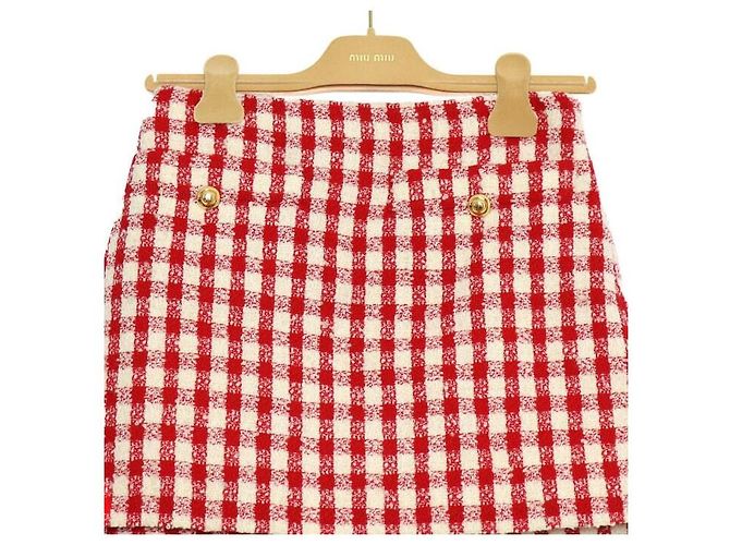 Miu Miu Gonna in tweed a quadri Rosso - vista 2