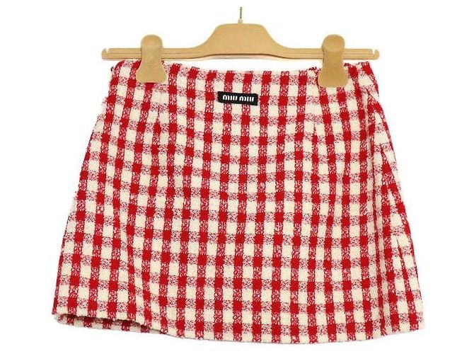 Miu Miu Gonna in tweed a quadri Rosso - vista 4