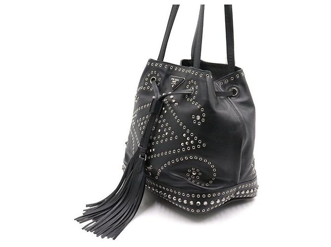 Prada Borsa a tracolla a secchiello in pelle nera con cristalli e coulisse Nero - vista 2