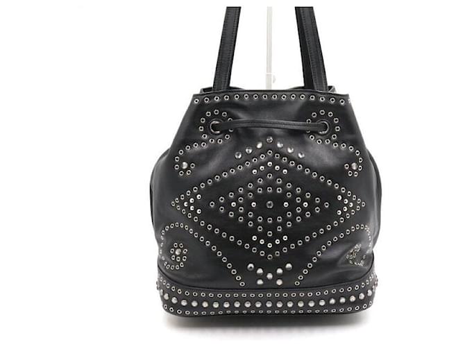 Prada Borsa a tracolla a secchiello in pelle nera con cristalli e coulisse Nero - vista 4