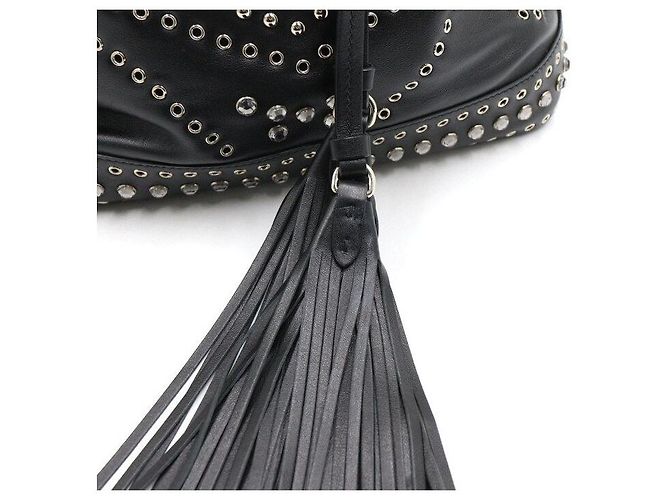 Prada Borsa a tracolla a secchiello in pelle nera con cristalli e coulisse Nero - vista 8